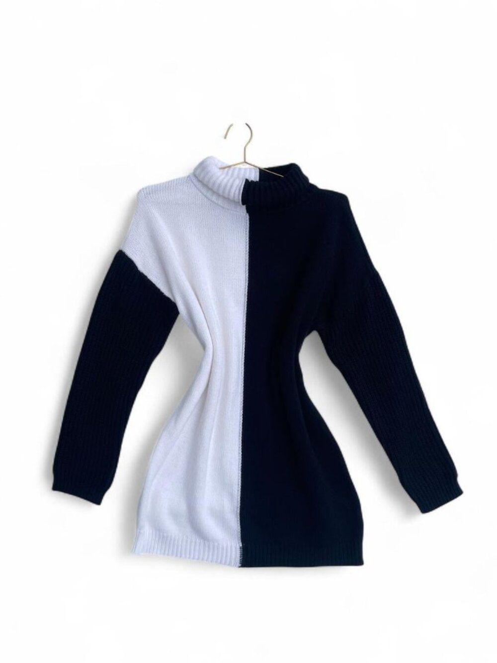 Cherry Mellow Black White Colorblock Turtleneck Sweater Dress M